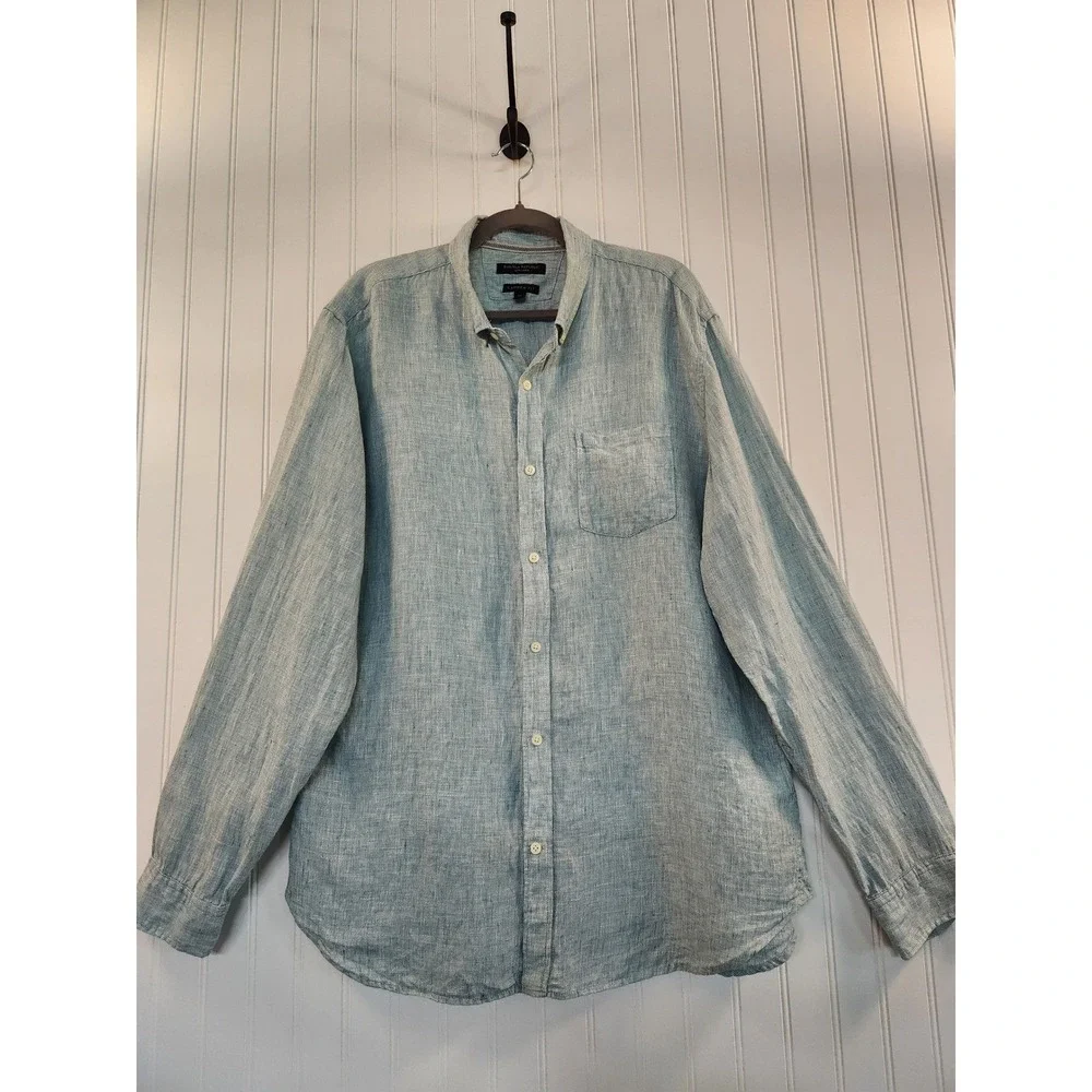 Banana Republic Light Blue 100% Linen‎ Shirt Mens XL  Long Sleeve Button Down